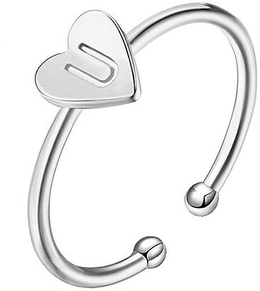 Anelli da donna in argento 925 con iniziale a cuore. Anello da donna in argento 925 con finitura argento o oro. Gioielli da donna ideali per coppia e fidanzati, regali per amiche. (Argento, R)