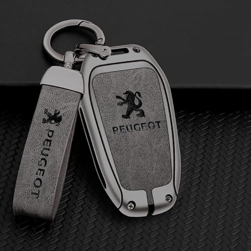 VOLBOZ Autoschlüssel Hülle und Schlüsselanhänger für Peugeot 4008 2008 5008 308 408 508L 3008, Auto Schlüssel Fernbedienung Schlüsselgehäuse, Schlüsselhülle Cover Protector Auto Zubehör,A Grey