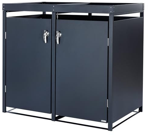 Zelsius Mülltonnenbox 2 Tonnen mit Pflanzdach | (B) 132 x (T) 80 x (H) 124 cm | Anthrazit RAL 7016 | mit Erweiterungsmöglichkeit | Mülltonnenverkleidung, Mülltonnen, Sichtschutz für Tonnen