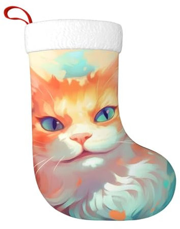 cfpolar Niedliche Aquarell-Katzen-Weihnachtsstrümpfe, 45 cm, Weihnachtsbaum-Hängestrumpf, Weihnachtsdekoration, Ornamente, Strümpfe, klassischer Geschenkhalter für Urlaub, Famliy Home Party Saison