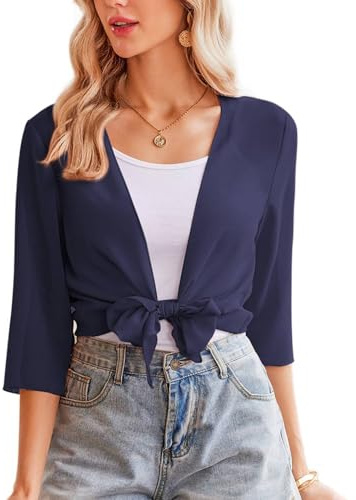 Zeagoo Bolero Damen Festliche Jacke zum Kleid Open Front Bolerojacke Leichte Transparent Offene Kurzjacke Navy S