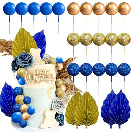 JeVenis Royal Blue Cake Topper [24 Pieces] Reusable Cake Decorations for Wedding Anniversary, Birthday, Party