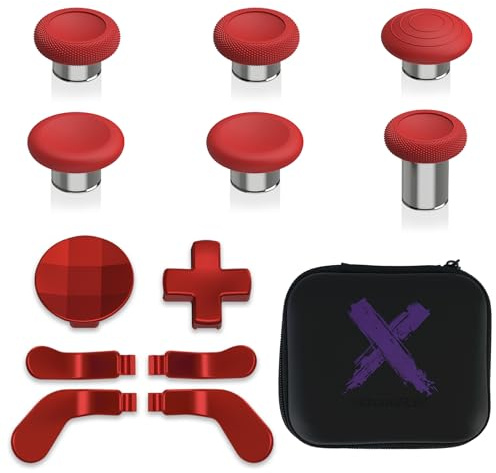 eXtremeRate 13 in 1 Component Pack Kit for Xbox Elite Series 2 Controller, 6 Metal Thumbsticks & Tool, 2 D-Pads, 4 Paddles for Xbox Elite Series 2 Core Controller - Scarlet Red & Metallic Silver