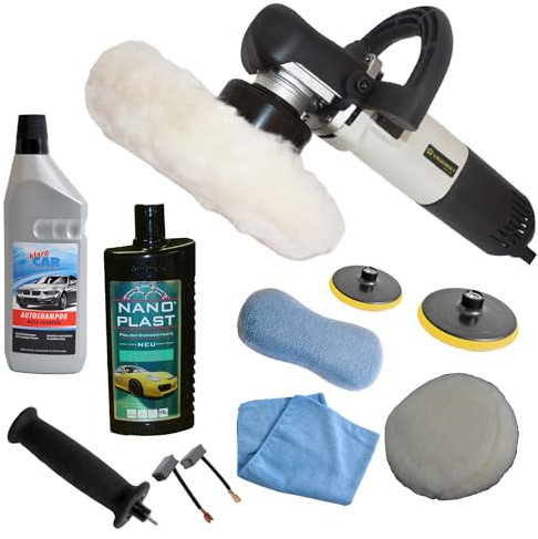 Duke-Handel Poliermaschine für Auto Exzenter 710 Watt mit 8 mm Hub und 6m Kabel inkl. Koffer & Zubehörset erhältlich in Verschiedenen Set-Varianten (Set 6)