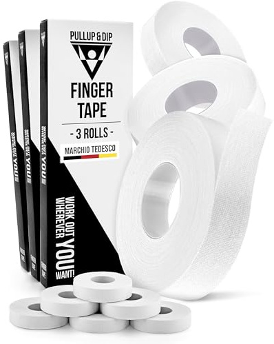 PULLUP & DIP Tape Resistente, 9 Rollos (90m) Esparadrapo Deportivo, Vendaje Deportivo Respetuoso Con la piel, Venda Deportiva para Musculación, Bjj, Balonmano, Escalada, Porteros (Blanco)