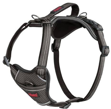 HALTI Anatomy Dog Harness with Handle - Provides Your Dog Freedom of Movement for Comfortable Walking. 3 Lead Attachment Points, Neoprene Padded, Adjustable, and Reflective (Size Medium, Grey)