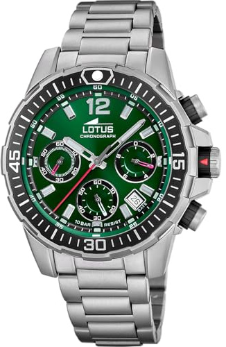 LOTUS Montre Homme Analogique Acier INOX 316L - Mouvement Quartz - Chronographe - Calendrier - Verre Minéral Résistant - Étanche 10 ATM - 18977/3 Special Prices