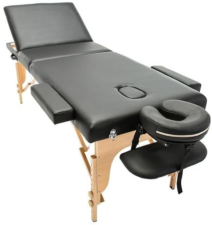 PLUS SANTE Table de Massage Pliante en Bois MIA Noir, Ivoire, Gris, Bleu, Rose, 60 ou 70cm, 3 Plans légère avec Sac de Transport et Accessoires (Noir, Largeur 60 cm)