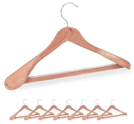 Relaxdays Kleiderbügel Anzug, 8er Set, Zedernholz, Mottenschutz für Kleiderschrank, Hosensteg, breite Anzugbügel, Natur | Mottenschutz für Kleiderschrank, Hosensteg, breite Anzugbügel