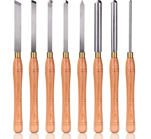 Lot de 8 ciseaux à bois HSS pour tour à bois, outils de tournage pour outils de tour, gouges pour le travail du bois, ciseaux à découper, gouges d'ébauche, gouge à broche, gouge à bol, outils de tou