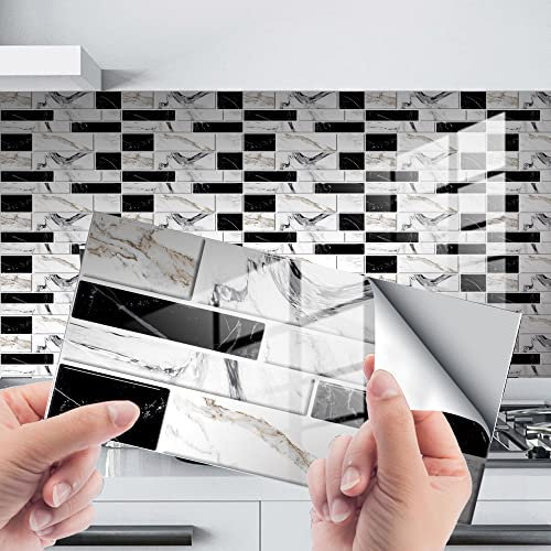 Fliesenaufkleber Grau Schwarz Selbstklebende Klebefliesen, Wandfliesen Aufkleber,Wasserdicht Fliesensticker Fur Kuche Badezimmer Dekorative Stickerfliesen,Wohnzimmer Dekoration