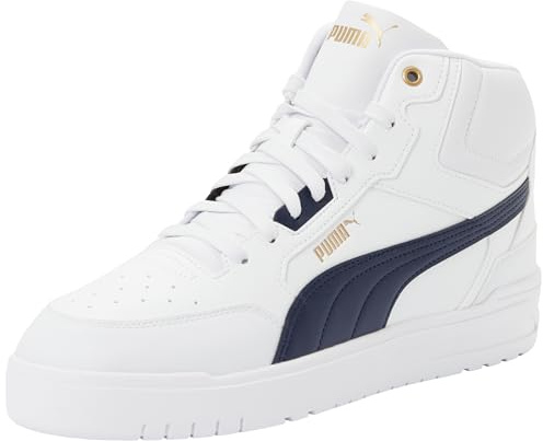 PUMA Unisex Shuffle Downtown MID sneakers, Vit Marinblå Guld, 4 UK, Puma vit Puma Navy Puma Gold, 37 EU