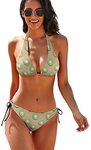 Lsjuee Bikini-Sets mit tropischem Bananen-Kiefern-Muster, Zweiteiliger Badeanzug für Frauen, sexy Neckholder-Badeanzug
