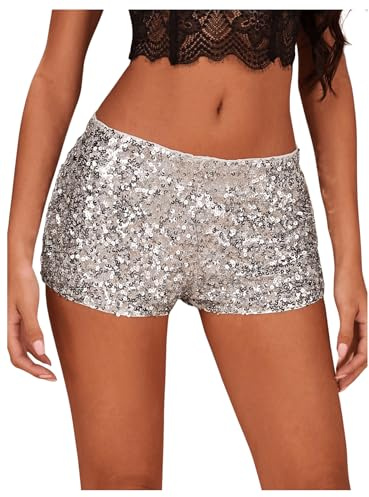 Floerns Women's Low Waist Sequin Mini Mirco Shorts Shiny Music Festival Party Club Hot Pants Silver Medium
