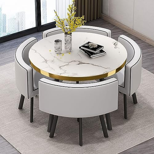Juego de mesa de comedor redonda con 4 sillas, moderna mesa de cocina y sillas, combo para cafetería, negocios y comedor, mesa redonda de 90 cm para una experiencia gastronómica de 4 plazas