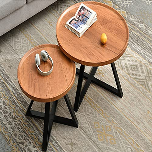 IUBGFTO Beistelltisch/Endtisch, 2 runde Satztische, runder Couchtisch mit offenem Ablagefach für Wohnzimmer, Moderne Möbel im minimalistischen Stil, natürliche Holzfarbe,Natural Wood Color-A