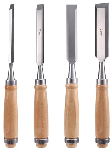 Swiixxer Ensemble de 4 Ciseaux à Bois en Acier Chrome-Vanadium pour Sculpture sur Bois, Outils de Menuiserie pour Menuisier 6/12/18/24mm