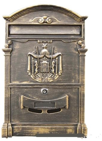 XYLRSMH Post Box Retro Creative Home Decoration Wrought Iron Bronze Mailbox Wall-Mounted Noble Logo Letter Box Mailbox Letter Box(Antique gold)