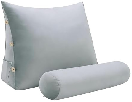 strusery Lesekissen für Erwachsene - Bett Rückenstützkissen mit Lendenkissen, Sit-Up Kissen zum Lesen, Fernsehen und Entspannen (Samt-Grau)