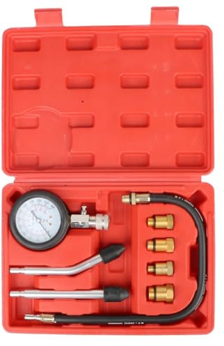 Rfeeuubft Benzinmotor-Kompressionsmesser 0-300 PSI Druckmessgerät, Rot & Schwarz, Kunststoff+Metall, Automotive-Zylinderprüfgerät-Set