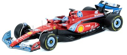 Bburago - Ferrari SF24 F1 Miami 2024#Leclerc mit Helm – Miniaturauto aus Metall 1/18 – offizielles Modell Ferrari Formel 1 Saison 2024 – Sehr realistische Details – Ferrari Collector Edition