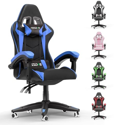 Racingreat Ergonomic Gaming Chair for Adults(Without Footrest, Blue) | Ergonomic,Height Adjustable,Reclining,Headrest,Lumbar Support,Armrests,360°-Swive,PU Leather