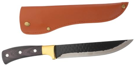 POPETPOP Cortador Deshuesador de Cocina Multifunción 7 Pulgadas Acero Forjado Mango Madera Ergonómico con Funda de Cuero para Chef Uso Doméstico y Profesional