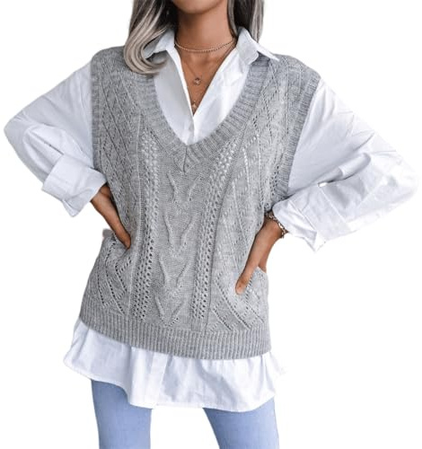 YKDLLF Maglione Donna Scollo a V Pullover Maglioni Invernali Senza Maniche Smanicato Maglione Donna Elegante Maglioncino Elegante Caldo Maglia Basic Pullover