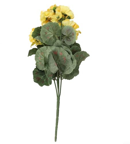 Ramo de flores artificiales de geranio con 5 ramas para flores rosadas para decoración del hogar, jardín, boda, tienda, hecho de tela de seda, alambre de hierro de plástico (amarillo)