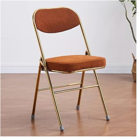 Orange Samt Klappstuhl – dick gepolsterter Bürohocker, robuster Stahlrahmen, faltbarer Besucherstuhl für Esszimmer, Arbeitszimmer, Wohnzimmer, Event-Sitzgelegenheit