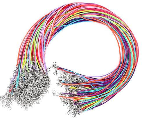 50 Stück Lederband Kette Halskette Seil, 2mm Gewachste Halskettenschnur mit Verschluss Gewachste Baumwollschnur, DIY Schmuckherstellung Zubehör für DIY-Armband Halskette Schmuckherstellung
