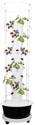 9-Etagen Hydroponik Turm mit 36 Pflanzlöchern, Aeroponic Tower mit Klettergestell & Timer, Vertikales Pflanzturm System für Indoor-Garten, Inkl. IPX8 Pumpe für Kräuter, Gemüse (Weiß und schwarz)