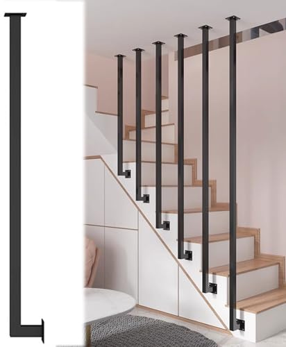 Balustrades d'escalier modernes en forme de L personnalisables avec base de support plate et kit de vis pour décoration intérieure, 160 cm, solution anti-chute noire