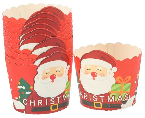 SMASOLO 50 Unidades de Mini Moldes de Papel para Cupcakes Navideños Diseño de Santa Claus, Capacillos para Muffins de Papel Encerado, Suministros para Hornear Ideales para Fiestas