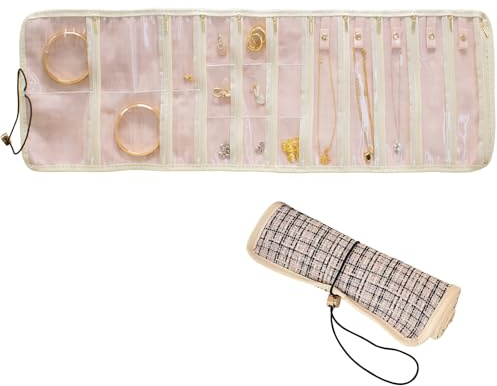 Cuyacili smyckesrulle arrangör väska vikbar smyckesväska resa smyckesförvaring för örhängen, ringar, halsband, armband, broscher 72 x 23 cm
