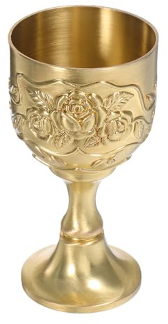 DOITOOL Gobelet à Vin Rétro en Métal Couleur Bronze, Petit Calice Européen Décoratif à Tige Haute, Coupe à Liqueur Vintage pour Fête Médiévale et Usage Maison, Verre à Vin en Métal