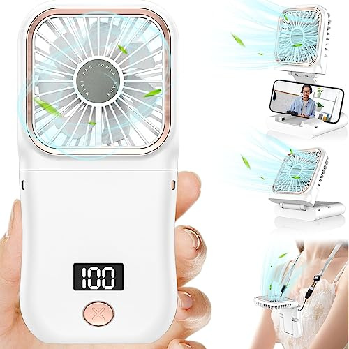Kouric Handheld Fan Rechargeable,3 Speeds,4000mAh Battery,LED Display,180°Foldable 4-in-1 Portable Wearable Desktop,Small Hand Fans-for Travel,Outdoor,Sports,Office,Holiday,Gifts for Women Kids Men
