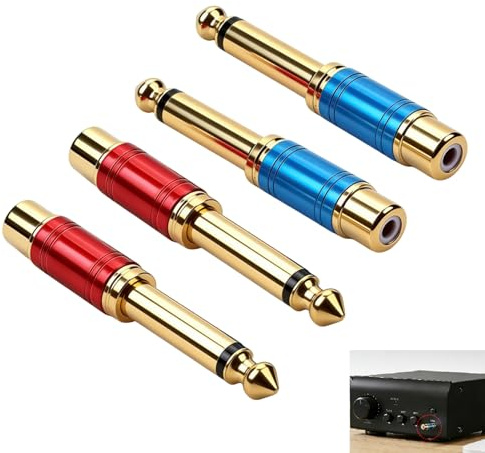Cfanibo 4 Pcs 6.35mm to RCA Adapter, RCA to 1/4 Adapter, RCA Female to 1/4 Inch Male Converter, Gold-Plated Copper Audio Adapter for Home Theater, Guitars, Amplifiers, Speakers, Mixers, DJ Equipment