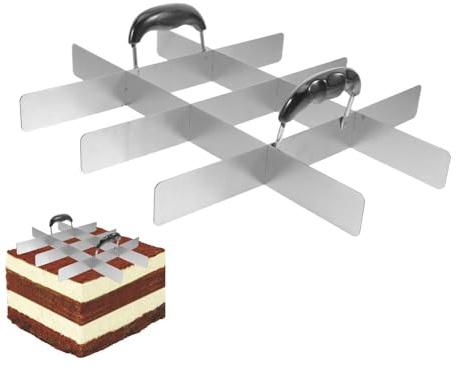 Square Cake Cutter Divider - Stainless Steel Baking Tool 33x28.5cm | Pastry Portion Slicer with Handle | Dessert Cutting Grid 9 12 Section |