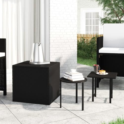 Ordellia Garten-Beistelltische 3 STK Schwarz Poly Rattan, pulverbeschichteter Stahl, wetterfest, vielseitig als Terrassentisch, Balkontisch, Loungetisch für Outdoor, Camping, Veranda, Wintergarten