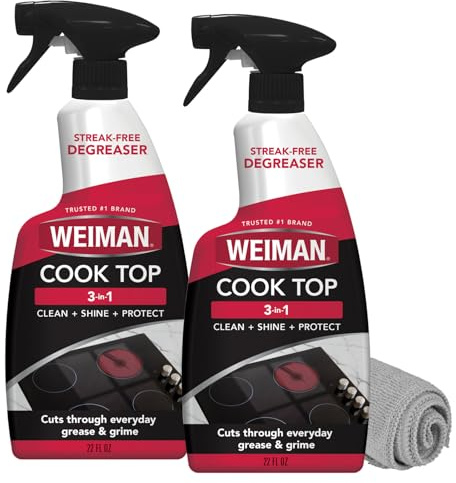 Weiman 2-Pack Cooktop Cleaning Spray & Microfiber Cloth – Cooktop & Oven Cleaner for Streak & Residue Free - Non-Abrasive Degreaser Safe for Glass & Ceramic