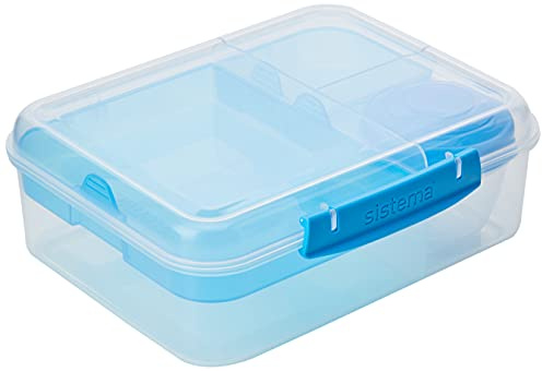 Sistema Bento Box TO GO | 1.65 L | Lunch Box with Yoghurt Pot | BPA-Free | Blue Clips