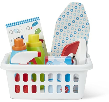 Melissa & Doug Laundry Basket Play Set With Wooden Iron, Ironing Board, and Accessories (14 Pcs)