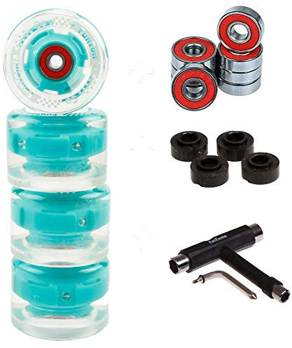 FunTomia 4 Stück (LED) Longboard/Skateboard/Mini-Board Rollen (Big Wheels) in 65x45mm 80A inkl. ABEC-9 Kugellager und Metall Spacer 80A Rollenhärte