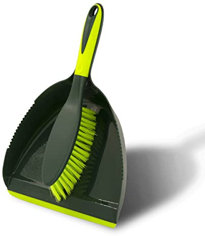 Pine-Sol Dustpan and Brush Set | Nesting Snap-On Design | Portable, Compact Dust Pan and Hand Broom for Cleaning with Rubber Grip Edge, Green