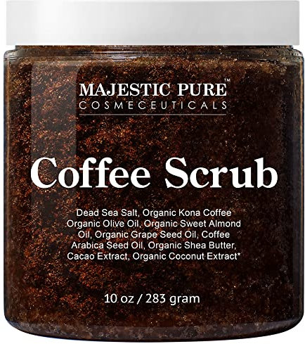 Majestic Pure Arabica Coffee Scrub - All Natural Body Scrub for Skin Care, Stretch Marks, Acne & Cellulite, Reduce the Look of Spider Veins, Eczema, Age Spots & Varicose Veins - 10 Oz