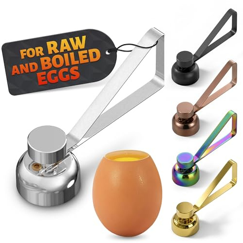 Egg Cracker Tool for Raw Eggs — Egg Shell Opener for Soft-Boiled Shell Tops, Stainless Steel Topper with Ergonomic Adjustable Effort — Clean Cut Design for Breakfast Prep, Custards, & Baking (Silver)