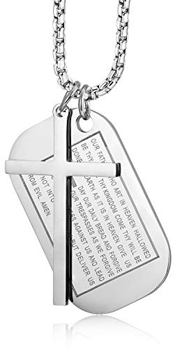OIDEA Halskette mit Kreuzanhänger jesus Dogtag: Dog Tag Gebet Bibel Kreuz Anhänger aus Edelstahl für Herren Damen, Jesus Vintage Kruzifix mit Kette Weizenkette Gold/Schwarz/Silber