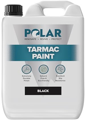 Polar Black Tarmac Paint - 5 Litre - Enhance & Protect Driveway - Interior & Exterior - Ideal For Concrete Floor & Home Tarmac Drive, Corridors & Offices - Quick Drying & Matt Finish