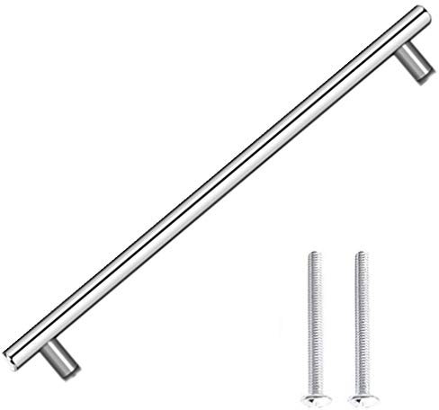 Solide Poignées de Meubles en Acier Inoxydable,Poignée de Barre Ø 12mm, Poignées de Placard Tiroir Armoire Tirettes Boutons de Portes en T pour Meubles de Cuisine (Entraxe 288mm,miroir)